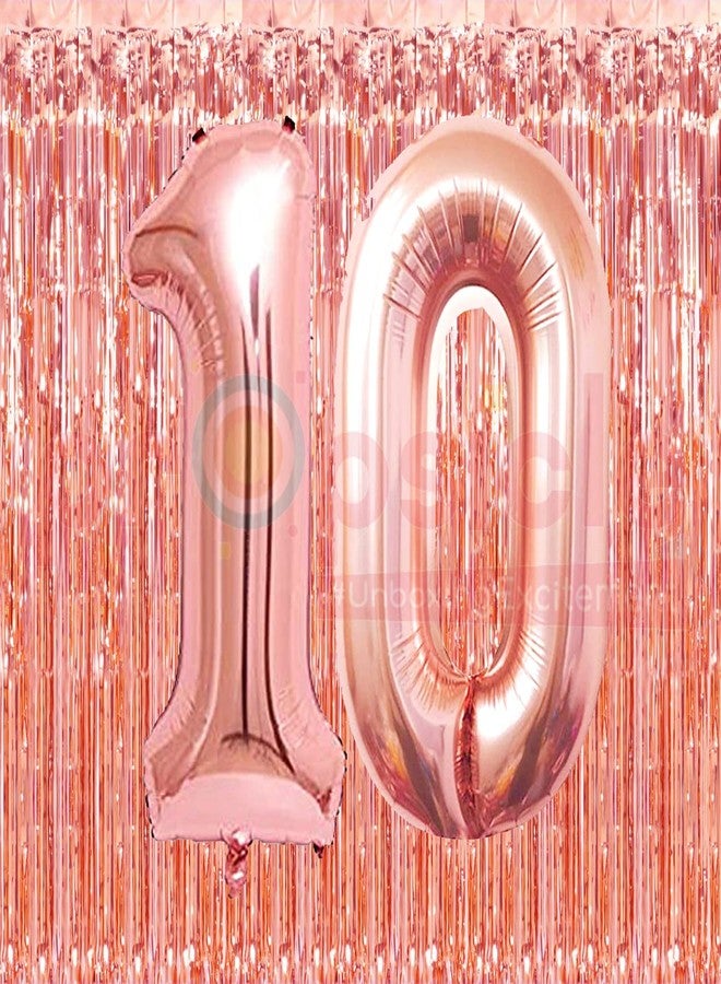 بروبسيكل بالونات هيليوم بروبسيكل مقاس 16 بوصة على شكل الرقم 10، لون ذهبي وردي، عبوة من قطعتين | بالونات عيد ميلاد/ذكرى زواج رقم 10 | الرقم 10 - Image 2